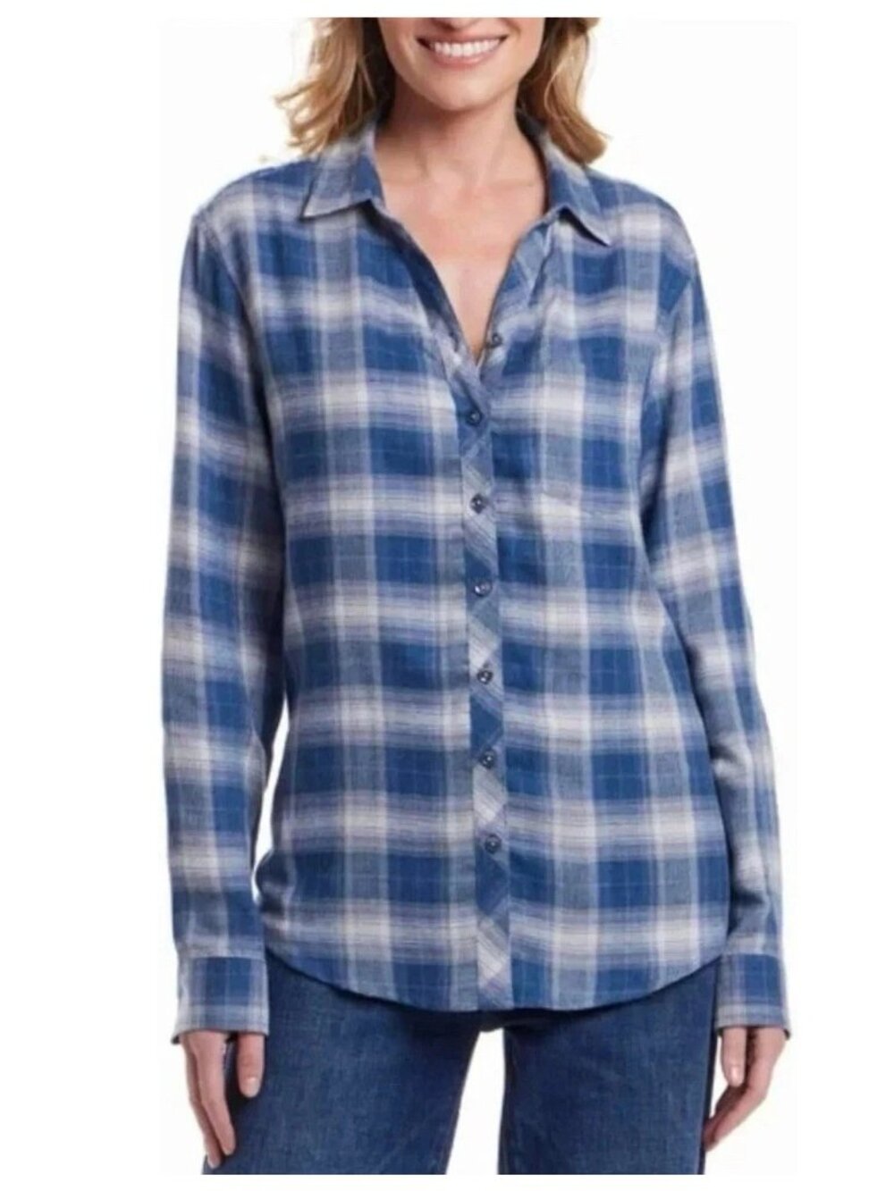 NWT Weatherproof Vintage Women's S Blue Plaid Flannel Button Up Shirt C1085